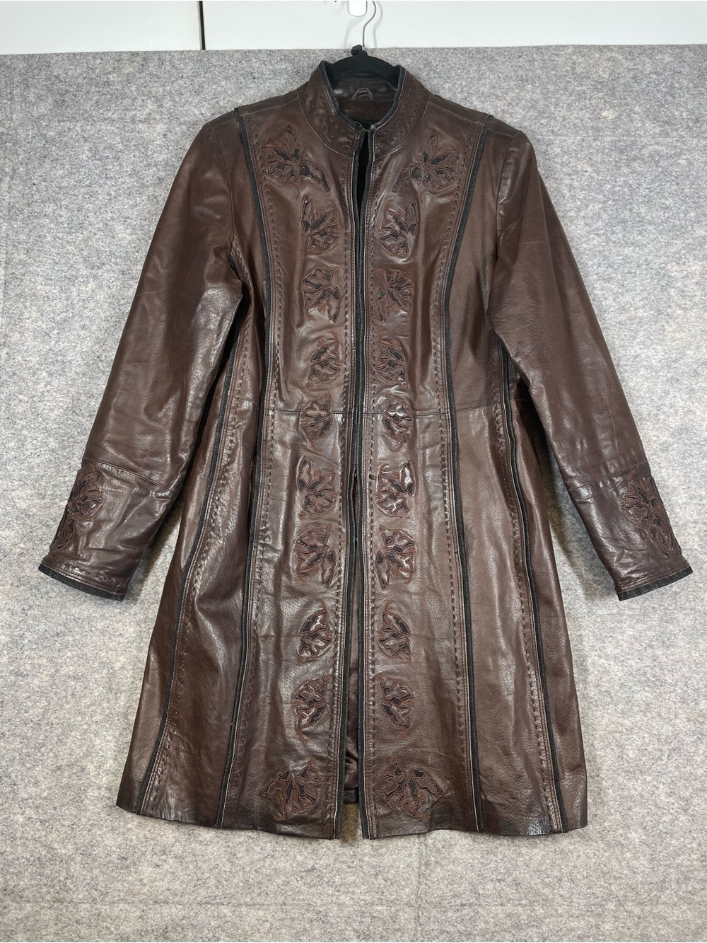 Vintage Y2K Brown Leather Coat Medium Embroidered Boho Western Festival Chic